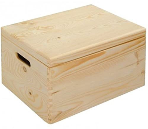 Kesper Caja de Almacenamiento con Tapa abatible, 29 x 19 x 13,5 cm, Madera de Pino con Certificado FSC, apilable, Natural, 69401, Madera, marrón, tamaño único