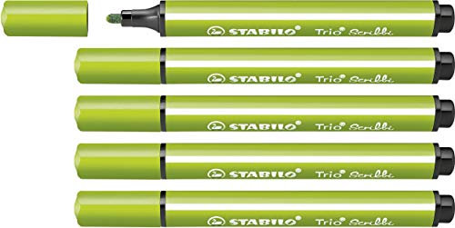 STABILO - Gefederter Dreikant-Filzstift - Trio Scribbi - 5er Pack - hellgrün