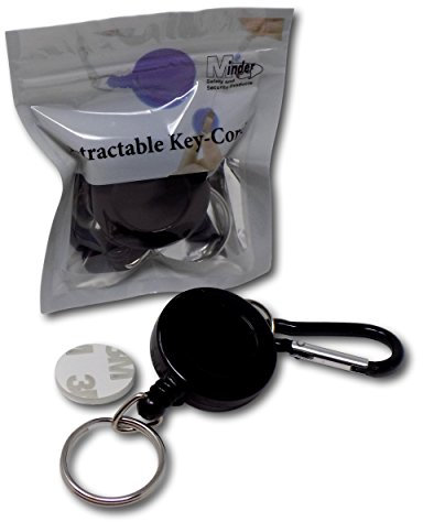EPOSGEAR Retractable Reel Recoil Pull Key Ring Chain Cord Carabiner Belt Clip Ski Pass ID Card Badge Holder (1 Pack, Black - Keyring)