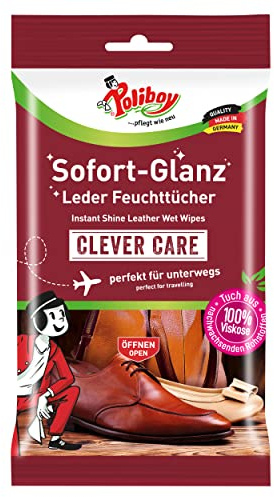 POLIBOY Sofort-Glanz Leder Feuchttücher - Reinigungstücher für unterwegs - perfekt für Schuhe & Taschen - 1er Pack - 10 Tücher - Made in Germany