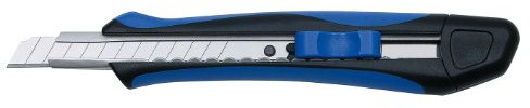 Wedo 78909 Cutter Softgrip 9 mm, gummierte Griffschale mit Rutschbremse, Rasterautomatik, Metallkern, inkl. 2 Ersatzklingen, blau