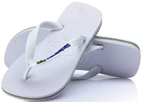 Havaianas Brasil Logo Unisex Flip Flops Beach Sandals (44, White )