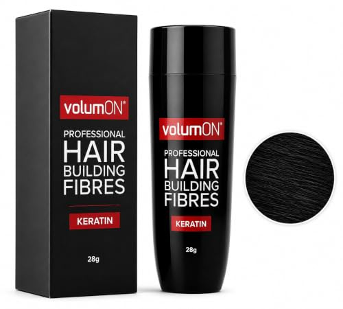Volumon Professional Hair Building Fibres- Hair Loss Concealer- KERATIN- BLACK 28g- Get Upto 30 Uses