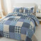 SLPR Blue Symphony Baumwoll-Steppdecken-Set – Doppelbett mit 1 Kissenbezug, Farmhouse Patchwork Gesteppte Tagesdecke mit Karo- und Karomuster, leichte und gemütliche Landhaus-Bettwäsche