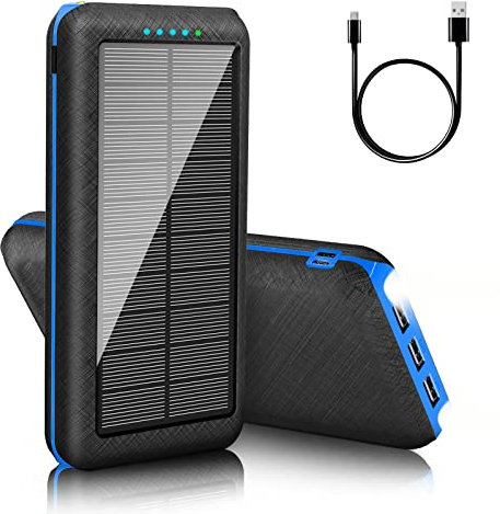 Solar Powerbank25800mAh Externer Akku: Power Bank Tragbares Ladegerät mit LED-Licht, 3 USB Ausgängen & 2 Eingängen Handy Akkupack für Camping Outdoor Kompatibel mit Phone | Android (Blue)