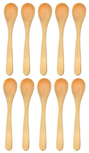 BambooMN Bamboo Spoons, Mini Salt Spoon/Tiny Wooden Spoons for Spices, 10pcs Carbonized Brown Oval 3.5
