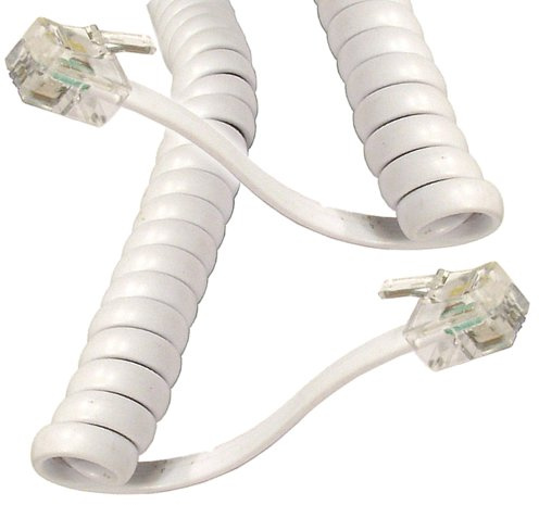 kenable Telephone Handset Coiled Cable RJ10 to RJ10 Plug White 2m Lead for Landline Desk Phones Office Home