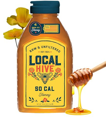 Local Hive Honey Hive Southern California Local Unfiltered Raw Honey - 16 Oz, 100% Pure US Honey, Sourced From American Bees & Beekeepers-Natural Sweetener, Ideal for Tea, Baking & Cul