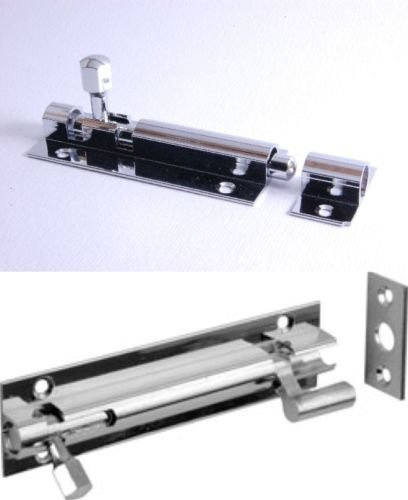 IRONMONGERY WORLD® Chrome Bathroom Toilet Cupboard Barrel Door Lock Bolts Straight and CRANKED and Screw (6 INCH/150MM Necked)