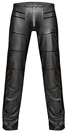 Schwarze lange Herren wetlook Hose dehnbar aus Lackmaterial lange Dessous Hose mit Streifen M