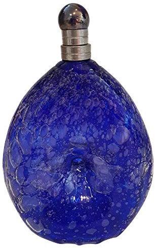 Jarra de cristal con burbujas de aire, soplado artesanalmente botella estilo antiguo jarrón de vidrio azul con un tapón de rosca contenido aprox. 0,5 litros y una altura de 19 – 21 cm