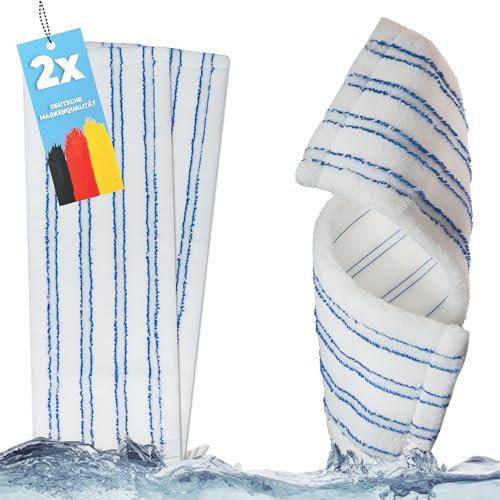2X Microfaser Wischbezüge mit Abrasiv-Streifen – Profi Ersatz-Bezüge für 40 cm Mopphalter – Wischmopp Ersatzbezug Bodenwischer f. Parkett, Laminat, Fliesen UVM