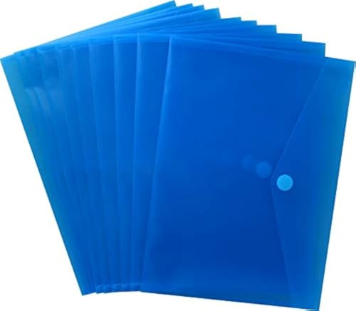 Dokumententasche A4 PP quer transparent blau mit Klett 10 Stk | Reißfeste PP Folie, klare Sicht, ideal zum Ordnen und Schützen von Unterlagen bis 100 Blatt