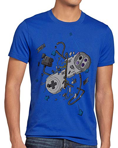 style3 16-Bit Controller T-Shirt Herren SNES NES Kart Yoshi Luigi Mario, Größe:L, Farbe:Blau