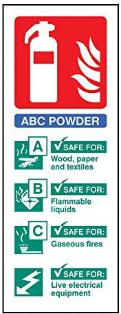 ABC Powder Fire Extinguisher ID Sign Portrait - Self Adhesive Vinyl - 200mm x 75mm - FireShield