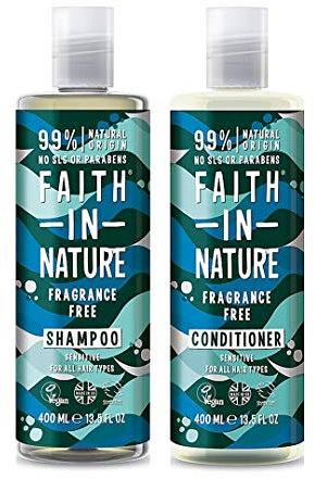 Faith in Nature Natural Fragrance Free Shampoo & Conditioner Set, Sensitive Vegan & Cruelty Free, Parabens and SLS Free, for All Hair Types, 2 x 400ml
