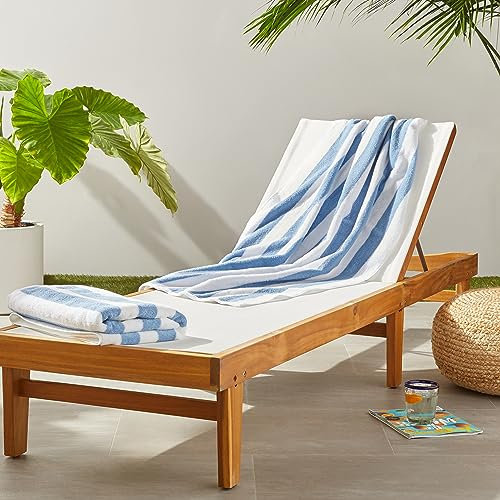 Amazon Basics Pool und Strandtuch, 100 % Baumwolle, Frottee, Cabana-Streifen, weich und saugfähig, 76 x 152 cm, 2 Stück, Himmelblau