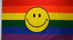 Regenbogen mit Smily Fahne Flagge Grösse 1,50x0,90m