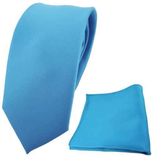 TigerTie - schmale Designer Krawatte Einstecktuch in türkis türkisblau wasserblau einfarbig uni