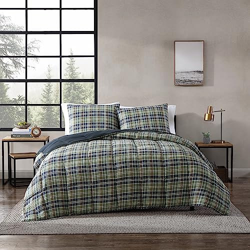 Eddie Bauer Wende-Bettwäsche-Set, wendbar, mit passenden Kissenbezügen, Heimdekoration für kalte Monate, Queen-Size-Bett, robust, Marineblau