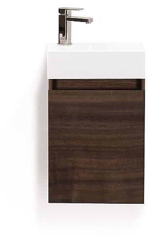 Wunderbad Gäste-WC Badmöbel Waschbecken mit Unterschrank, Walnuss Dunkel