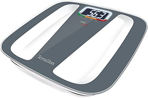 TERRAILLON - COLOR COACH QUATTRO - Pèse personne électronique, Affichage couleurvariation de poids, 4 Mémoires utilisateurs, Ecran LCD rétro-éclairé, Capacité 160 kg, Graduation 100g, Gris/Blanc