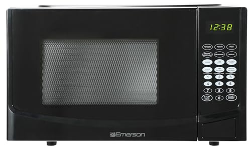 Emerson MW9255B Countertop Microwave Oven, 6 Pre-Programmed Settings, Removable Glass Turntable and Child Safety Lock, 0.9 Cu ft, 900W, Black