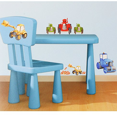 alles-meine.de GmbH XL Set: Wandsticker / Sticker - Baustellen Fahrzeuge - auch als Fensterbild / Fenstersticker - Bagger Kipper Walze / Baustelle - selbstklebend wiederverwendba..