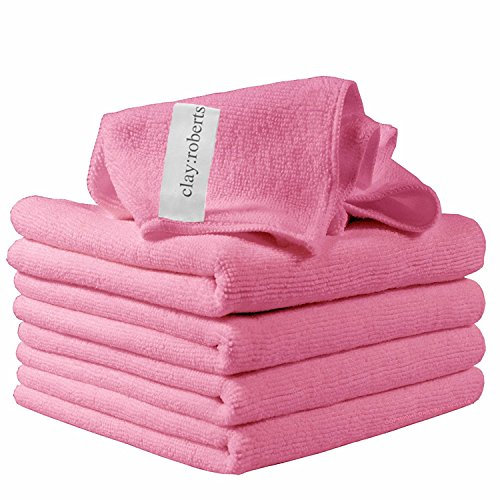 Microfibre Cleaning Cloths, 40cm x 30cm - Pack of 5, Pink, Machine Washable, Polishing, Waxing & Dusting Cloth, Lint-Free, Kitchen Towel, Car Cleaning, Microfiber