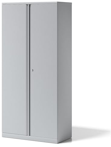 BISLEY Flügeltürenschrank Essentials mit 4 Fachböden für 5 Ordnerhöhen, Metall, 645 Lichtgrau, 47 x 91.4 x 198 cm
