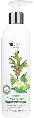 VICOPURA Pflege-Shampoo, basisches silikonfreies Haarshampoo, Volumenshampoo mit Teebaumöl, bei Kopfhautjucken, für feines normales bis fettiges Haar, 250ml
