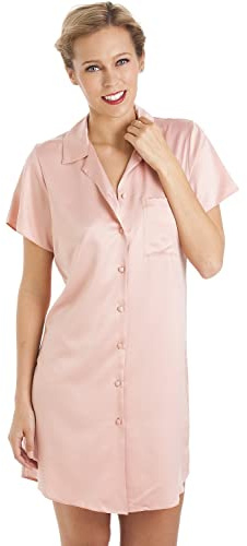 Camille Womens Luxurious Knee Length Plain Satin Nightshirts 12 Light Pink