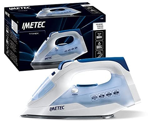 Imetec Titanox K109 Ferro Da Stiro A Vapore, Piastra In Acciaio Inossidabile Multiforo Da 2000 W, Bianco Blu