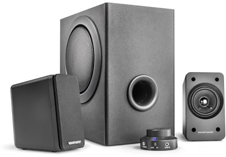 Wavemaster MX3+ BT 2.1 Lautsprecher System (50 Watt) mit Bluetooth-Streaming Aktiv-Boxen Nutzung für TV/Tablet/Smartphone/PC schwarz (66506) grau
