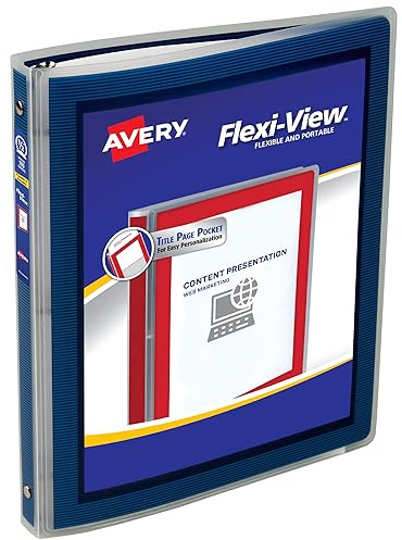 Avery Flexi-View 3-Ringbuch, 1/2 Zoll runde Ringe, 1 marineblauer Ordner (15766)