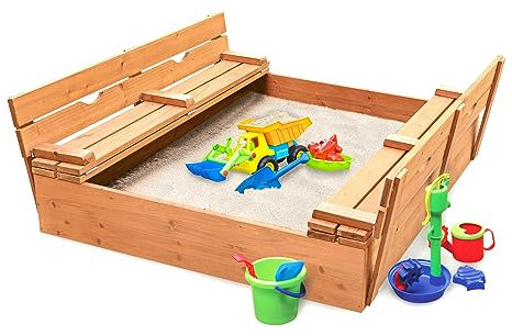 Badger Basket Bedeckter Cabrio Zedernholz Sandkasten mit 2 Sitzbänken, Natur