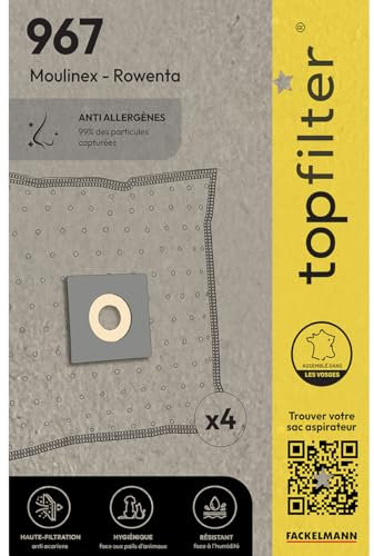 TopFilter 967, 4 sacs aspirateur pour Moulinex et Tokiwa boîte de sacs d'aspiration en non-tissé, 4 sacs à poussière (30 x 26 x 0,1 cm)