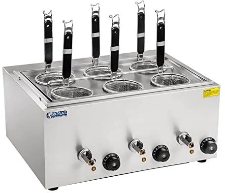 Royal Catering Cuece-pastas con 6 Cestas Cocedor Para Hostelería RCNK-6 (Dimensiones: 50,7 x 60,5 x 50 cm, 3 x 1.000 watt, 3 x 4 Litros)