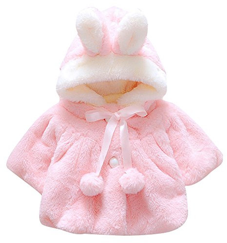 CHIC-CHIC Newborn Infant Baby Girl Faux Fur Warm Winter Hooded Cape Cloak Hoodie Coat (0-6 months, Pink)