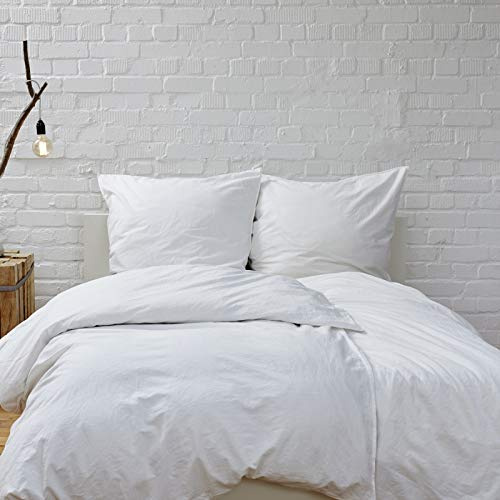 Hans-Textil-Shop Bettwäsche 200x220 cm Weiß Baumwolle Uni – Bettwäscheset mit Reißverschluss, 2X Kissenbezug 80x80 cm, einfarbig, schadstoffgeprüft, pflegeleicht
