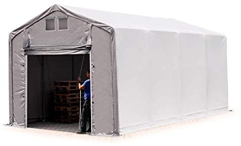 TOOLPORT Lagerzelt Zelthalle 4x8 m mit Hochziehtor - durchgehende PVC Plane 850 N - Wasserdicht 3m Seitenhöhe