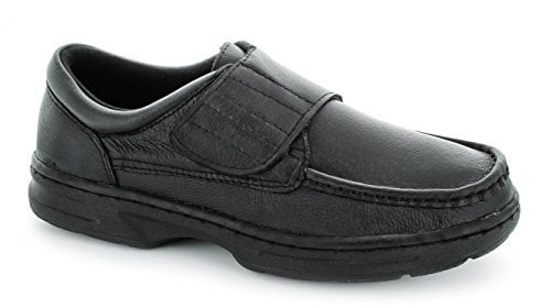 Dr Keller Texas Mens Leather Rip Tape Strap Closure Bar Wide Fit Shoes Black UK 8