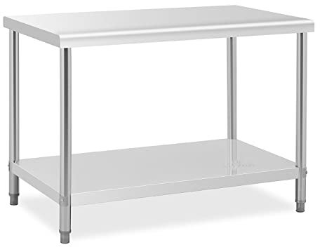 Royal Catering RCAT-120/70 Arbeitstisch aus Edelstahl (120 x 70 x 85 cm, 1 Arbeitsplatte und 1 Ablage, bis 115 kg, höhenverstellbare Füße, Edelstahl)