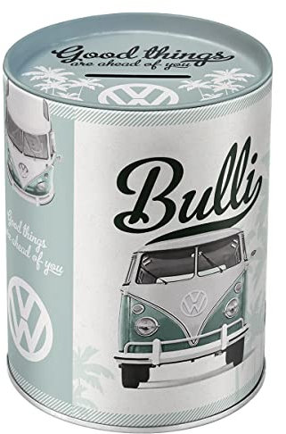 Nostalgic-Art Retro Spardose, 1 l, VW – Good Things Are Ahead of You – Volkswagen Bus Geschenk-Idee, Original Lizenzprodukt (OLP), Sparschwein aus Metall, Vintage Blech-Sparbüchse