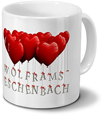 digital print Städtetasse Wolframs-Eschenbach - Design Herzballons - Stadt-Tasse, City-Mug - Becher Weiß