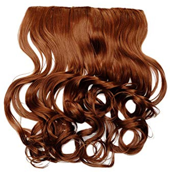WIG ME UP - Haarteil Clip-In Extension Haarverlängerung breit Hinterkopf 5 Clips lockig Locken Kupferbraun Braun hitzebeständig WH5008-180C-30