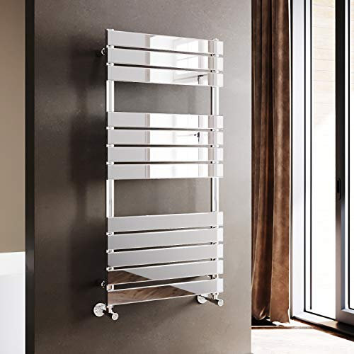 ELEGANT 1200 x 600mm Bathroom Flat Panel Heated Towel Rail Radiator Modern Central Heating Bathroom Warmer Wall Mounted Ladder Rad,Chrome