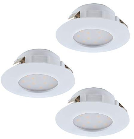 EGLO LED 3er Set Einbaustrahler Pineda, Spots Set aus Kunststoff, 3 Einbauleuchten in Weiß, Einbauspot flach, warmweiß, Ø 7,8 cm