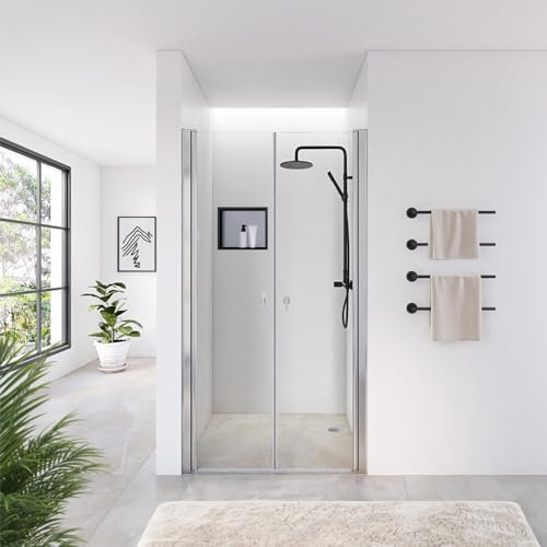 HOME DELUXE - Duschabtrennung LAVEA - Klarglas - Maße: 130 x 195 cm - 6 mm nanobeschichtetes Sicherheitsglas, inkl. Scharniere und Montagematerial I Duschtür Pendeltür Duschtrennwand Nischentür