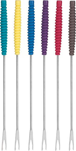 Trudeau 823303 Meat Fondue Forks with Silicone Handles Fonduegabeln im Set, 6 Stück, Edelstahl, Mehrfarbig